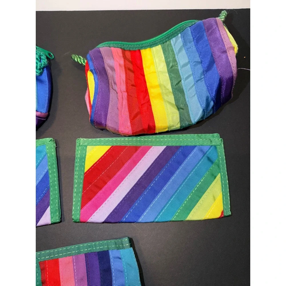 5 Carole Jackson Color Me Rainbow Ribbon Cosmetic Pouches Checkbook Cover Wallet
